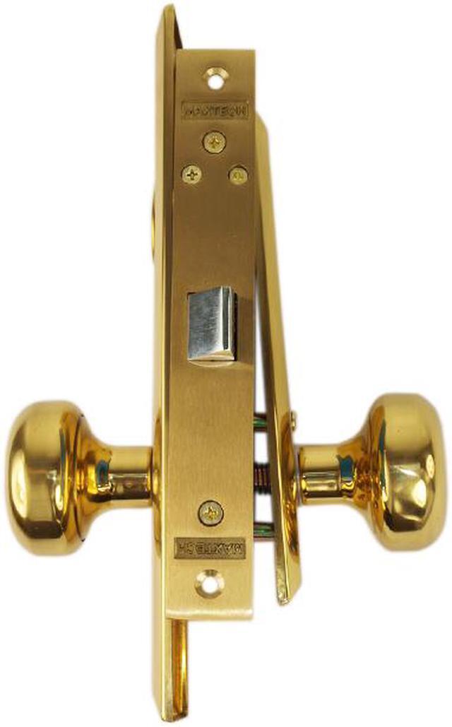 Alt view image 2 of 4 - Maxtech (Like Marks 114DW) Polished Brass Left Hand Heavy Duty Mortise Lock Knob Vestibule Function Always Locked Storeroom Latch Only Lockset, Screwless Knobs Thru Bolted Lock Set