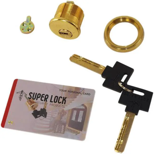 Alt view image 4 of 5 - Super Lock (Like MUL-T-LOCK), Solid Replacement 1" Mortise Cylinder Lock, Polished Brass US3, HIGH SECURITY, 006 KEYWAY