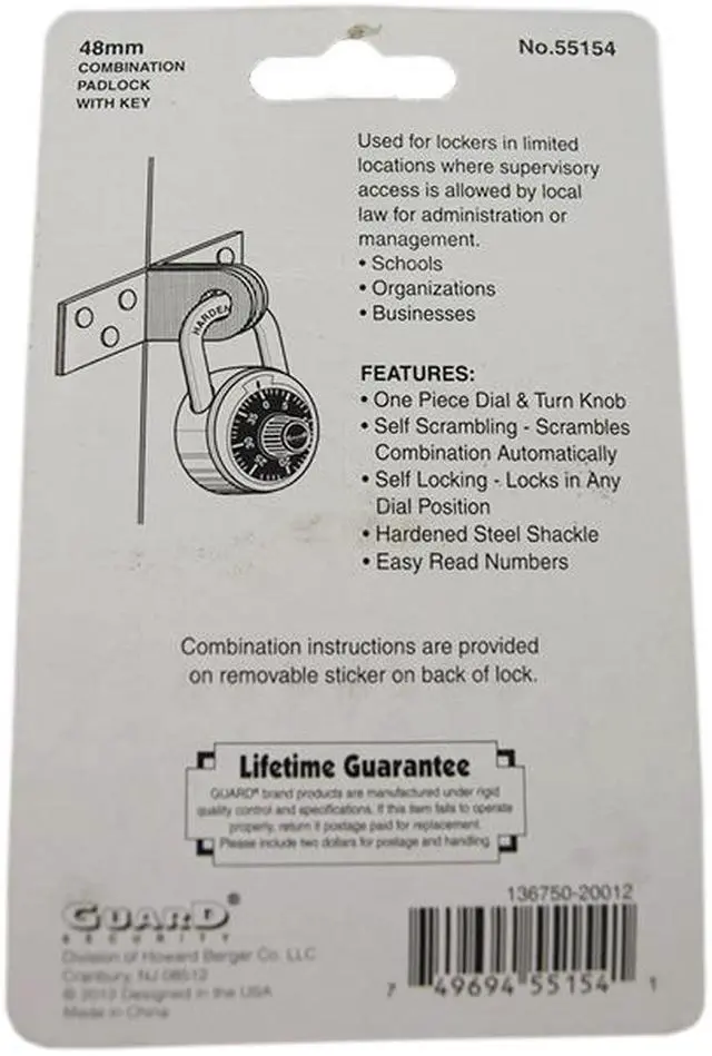 Alt view image 2 of 2 - Guard 55154 Combination Padlock With Control Override Key