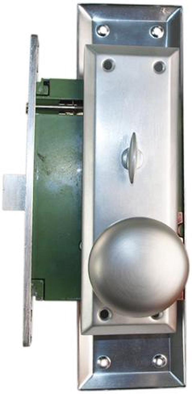 Alt view image 3 of 5 - Gotham (Like Marks 91A/26D) 9900LSC Satin Chrome 26D Left Hand Heavy Duty Mortise Entry Lockset, Surface Mounted Screw-on Knobs Lock Set