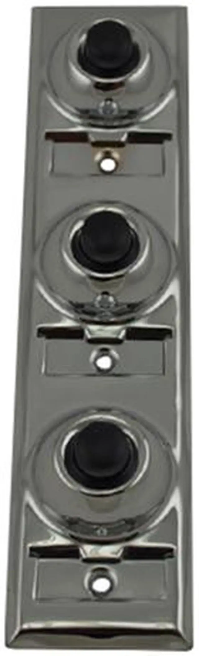 Main image of Lee Electric BC208C Chrome Wired Classic 3 Gang Family Unlighted Push Button, With Black Button For Bell