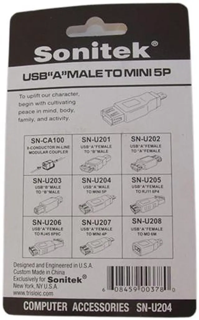 Alt view image 2 of 2 - Sonitek SN-U204 AM-MINI 5P USB Adapter USB "A" Male To MINI 5P