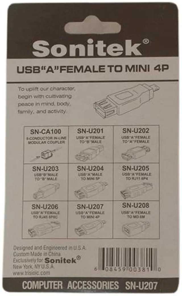 Alt view image 3 of 3 - Sonitek SN-U207 AF-MINI 4 Pin USB Adapter USB "A" Female To Mini 4P