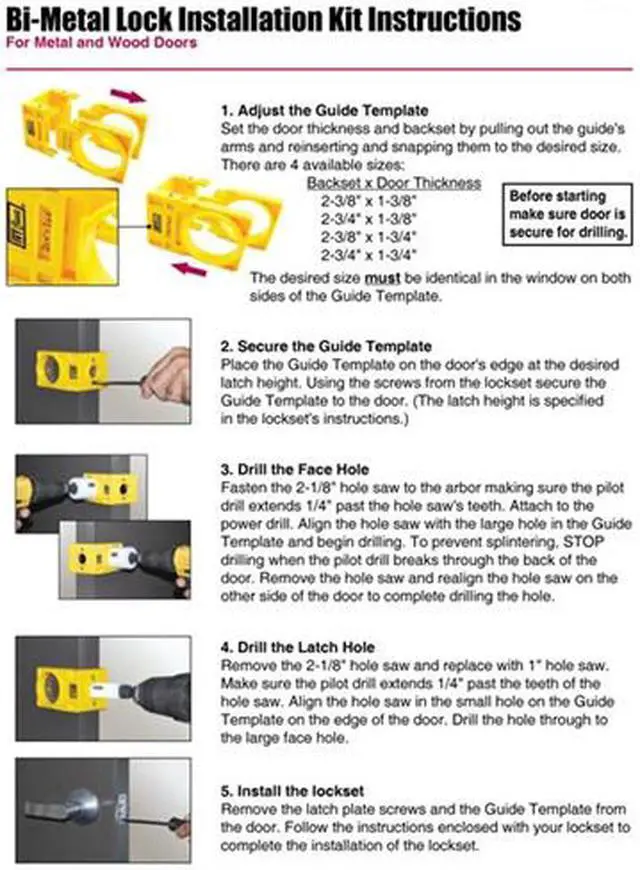 Alt view image 4 of 4 - Tuff Stuff, 90004, Bi Metal Hole Saw Door Lock Installation Kit for Metal & Wood Doors with Guide