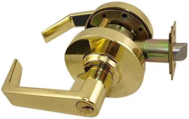 Main image of Maxtech, LKLE13014-3, Bright Brass US3, Always Locked Vestibule Storeroom Grade 2 Commercial Cylindrical ADA Angled Lever Lockset