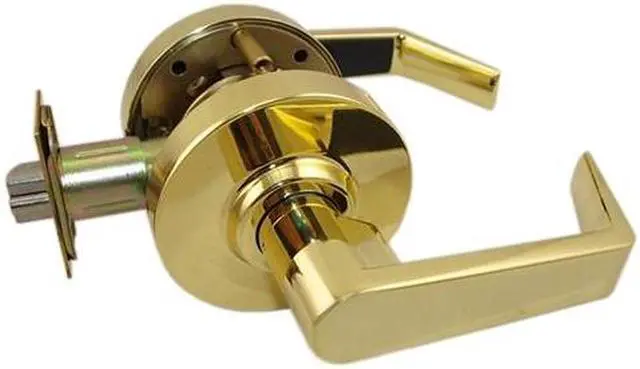 Alt view image 2 of 3 - Maxtech, LKLE13014-3, Bright Brass US3, Always Locked Vestibule Storeroom Grade 2 Commercial Cylindrical ADA Angled Lever Lockset