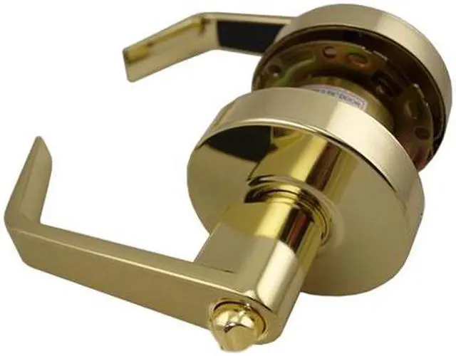 Alt view image 2 of 3 - Em-D-Kay TSSL40003 Polished Brass US3 Entry Entrance Grade 2 Commercial Cylindrical ADA Angled Lever Lockset