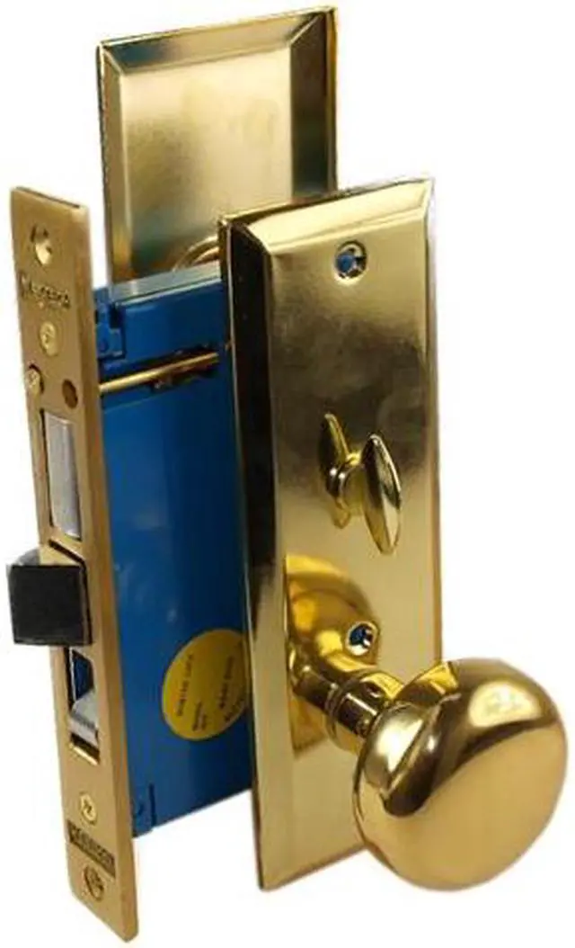 Alt view image 3 of 3 - Maxtech (Like Marks 114A/3) 1033BL Polished Brass Left Hand Heavy Duty Mortise Entry Lockset, Screwless Knobs Thru Bolted Lock Set