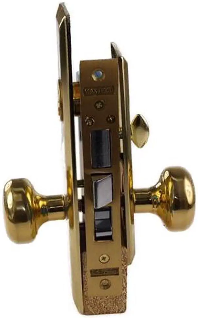 Alt view image 2 of 3 - Maxtech (Like Marks 114A/3) 1033BL Polished Brass Left Hand Heavy Duty Mortise Entry Lockset, Screwless Knobs Thru Bolted Lock Set