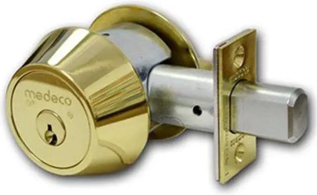Alt view image 3 of 3 - Medeco 11-C601-605-FM Bright Brass 605 Grade 1 Single Cylinder Tubular Deadlock Deadbolt 2-3/8" Backset, FM Keyway HIGH SECURITY