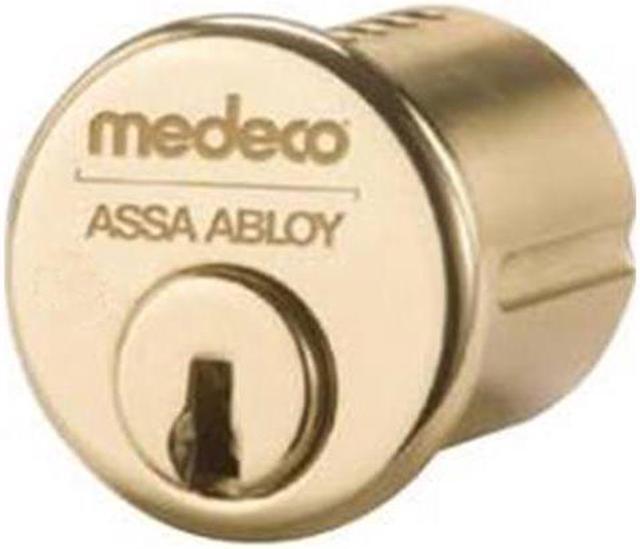 Main image of Medeco 10-0200-605-00 Bright Brass Replacement 1-1/8" Solid Brass Mortise Cylinder With Yale Standard Cam, High Security 00 Original Keyway