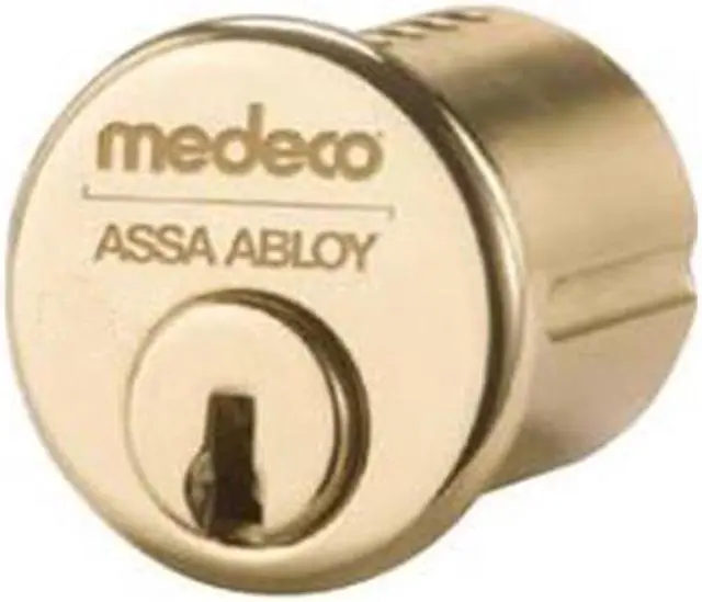 Main image of Medeco 10-0500-605-00 Bright Brass Replacement 1-1/4" Solid Brass Mortise Cylinder With Yale Standard Cam, High Security 00 Original Keyway