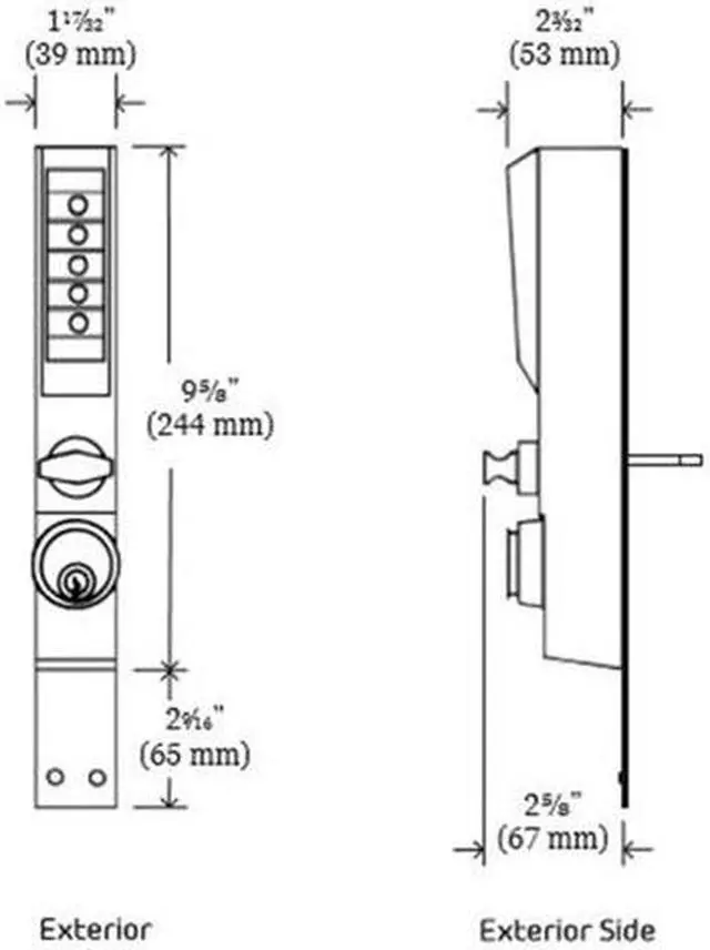 Alt view image 2 of 2 - Simplex 3001-55 Duranodic 55 Mechanical Pushbutton Combination Lock With Mortise Cylinder For Narrow Stile Doors (Cylinder, Latch & Strike Not Included)
