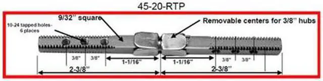 Main image of Progressive 45-20-RTP Steel Swivel Spindle 9/32" Square x 4-3/4" Long 20 TPI 3/8" With Two Removable Centers And Tapped Holes On Both Ends A Replacement For Surface Mount Mortise Locksets