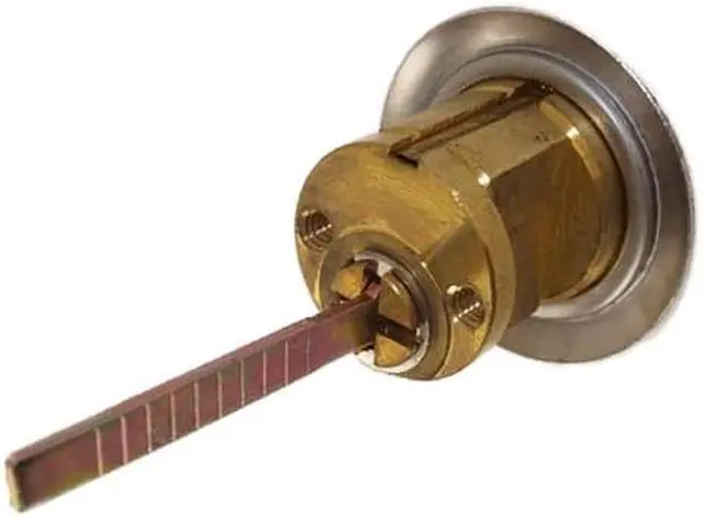 Alt view image 2 of 2 - Maxtech Polished Brass US3 Finish Replacement Rim Solid Cylinder Lock For Doors 1-3/8" - 2-1/4" Thick