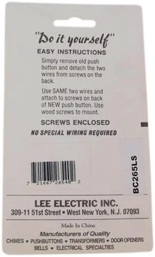 Alt view image 2 of 2 - Lee Electric BC265LS Chrome Wired Box Push Button With White Lighted Button For Bell