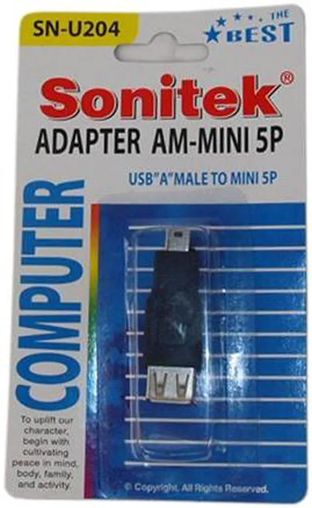 Main image of Sonitek SN-U204 AM-MINI 5P USB Adapter USB "A" Male To MINI 5P