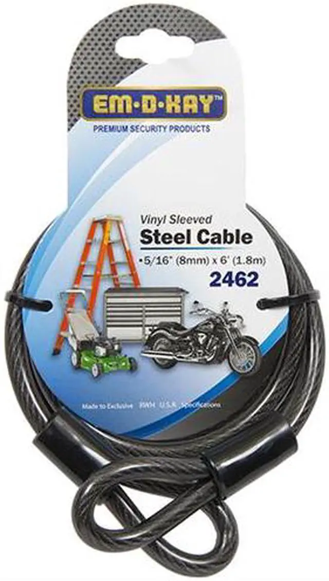 Alt view image 3 of 3 - Em-D-Kay 2462 Vinyl Sleeved 5/16" x 6' Steel Cable Bike Lock