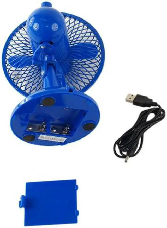 Alt view image 3 of 3 - Comfort Zone CZ5USBBL Blue 5" Mini Oscillating Desk Fan Powered By USB or 4 x AA Batteries, Dual Powered