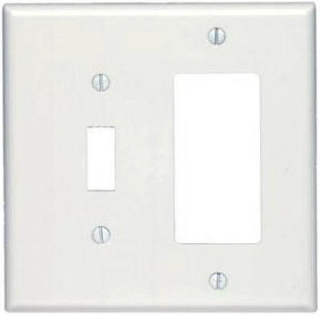 Main image of Leviton 80605-W White Midway Two Gang Combination Toggle Switch Decora Wall Plate