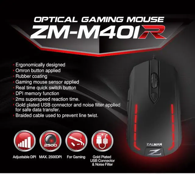 Alt view image 5 of 12 - Zalman ZM-M401R Avago A5050 Gaming Sensor Optical Gaming Mouse 2500 DPI