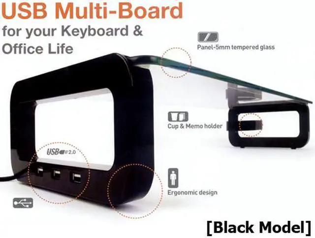 Alt view image 3 of 6 - UBOARD SMART - Tempered Glass Monitor Stand Shelf USB Multiboard for your iMac and iPhone (Built-in 3 Port USB 2.0 Hub) - Black Color