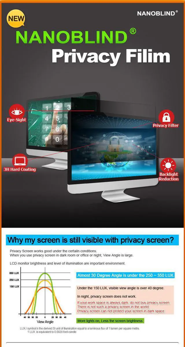 Alt view image 3 of 7 - [23" Wide C 510mm (W) x 289mm (H)] NANOBLIND Privacy Screen Filter Film for 23-inch LCD Monitor