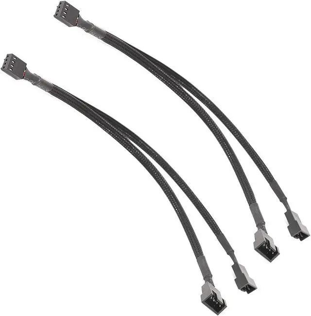Main image of PC Fan Splitter Extension Cable - 1 to 2 PWM Fan Splitter Compatible with 3 & 4 Pin PC Cooling Fans, 10.5 inch Black Braided Nylon Cable (2 Pack)