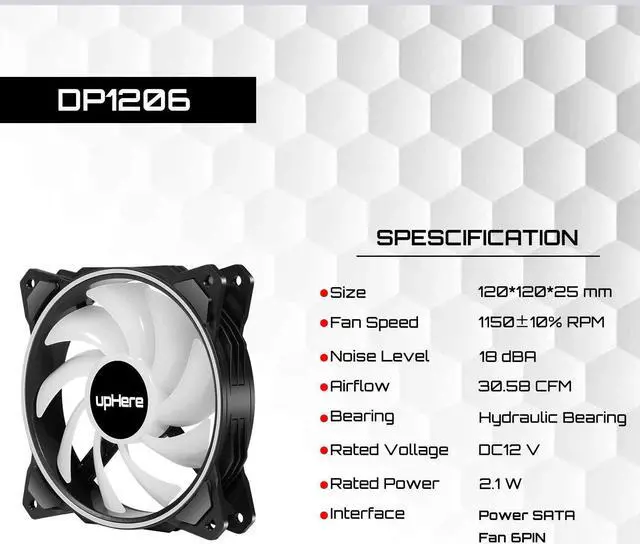 Alt view image 4 of 7 - upHere 120mm RGB Case Fan,Dual Halo RGB LED,Quiet Edition High Airflow Adjustable Color LED Case Fan for PC Cases-3 Pack,DP1206-3
