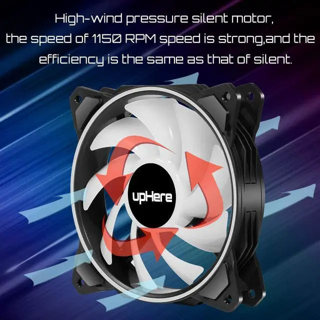 Alt view image 2 of 7 - upHere 120mm RGB Case Fan,Dual Halo RGB LED,Quiet Edition High Airflow Adjustable Color LED Case Fan for PC Cases-3 Pack,DP1206-3
