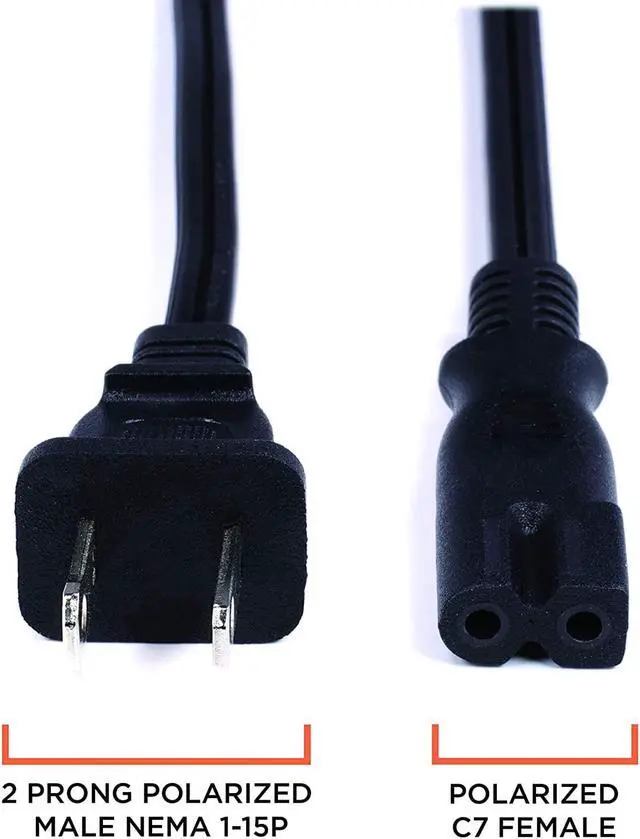 Alt view image 4 of 7 - Polarized 2 Prong Power Cord with Copper Wire Core - (Square/Round) for Satellite, CATV, Game Systems, and More - NEMA 1-15P to C7 C8 / IEC320 - UL Listed - Black, 6 Feet (1.8 Meter) Power Cable