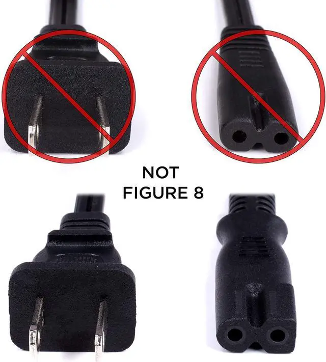 Alt view image 3 of 7 - Polarized 2 Prong Power Cord with Copper Wire Core - (Square/Round) for Satellite, CATV, Game Systems, and More - NEMA 1-15P to C7 C8 / IEC320 - UL Listed - Black, 6 Feet (1.8 Meter) Power Cable