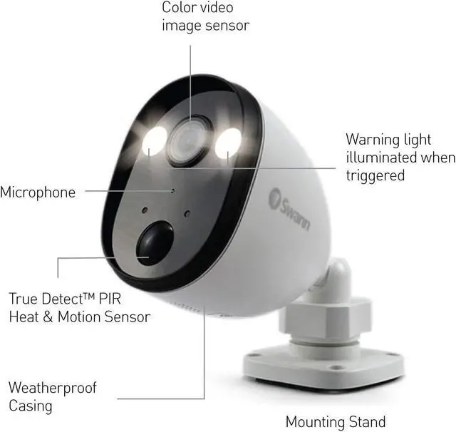 Alt view image 2 of 7 - Swann Powered Wi-Fi 1080p Full HD Indoor & Outdoor Waterproof Security Camera With Spotlight, Color Night Vision, 2-way Talk, Heat, Motion & Person Detection, Free Cloud & Local Recording