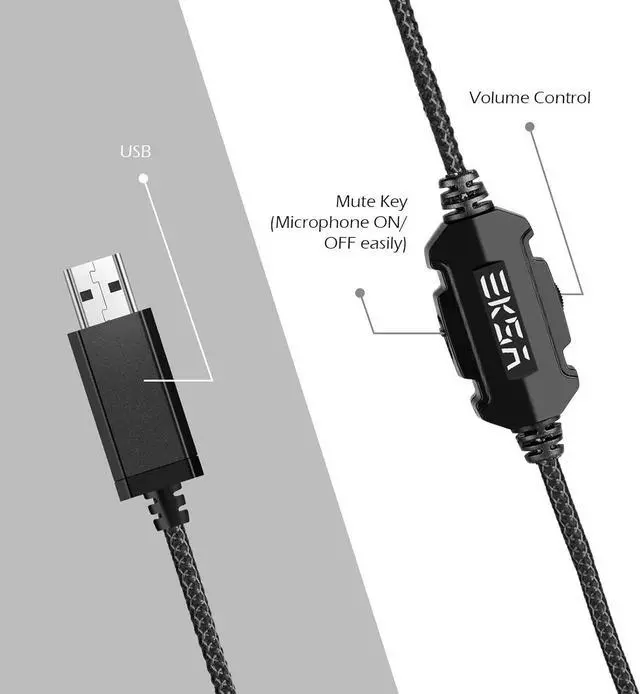 Alt view image 2 of 7 - EKSA E1000 USB PC Gaming Headset with Mic, 7.1 Surround Sound | Computer Headphones with Microphone Noise Cancelling, RGB Light, Wired Headphones for PS4, PS5 Console, Laptop, Call Center