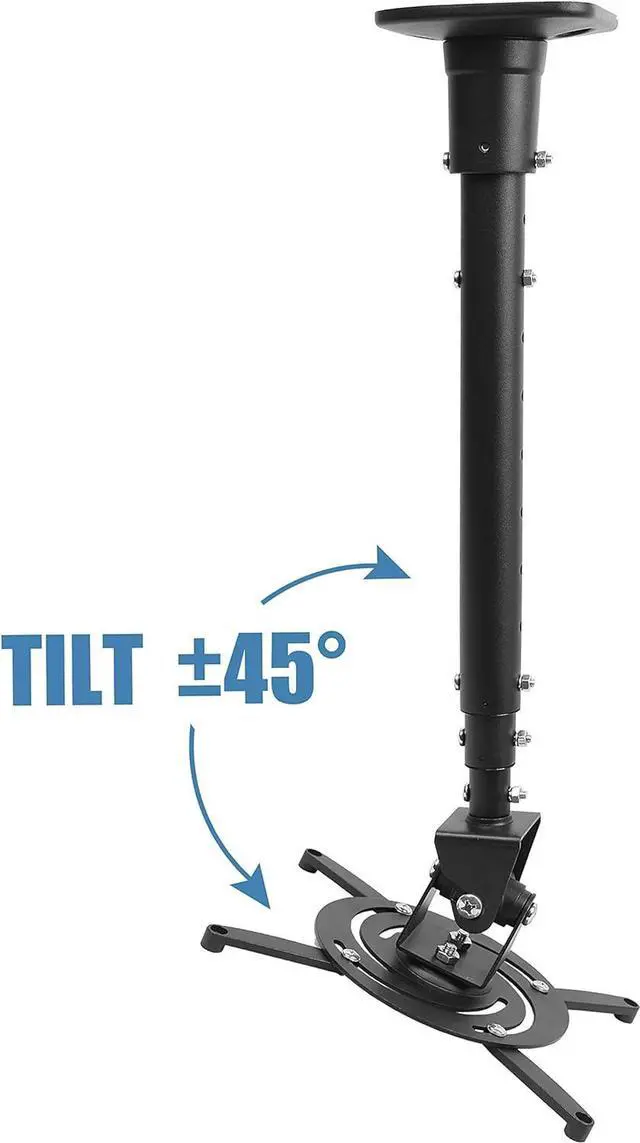 Alt view image 3 of 7 - Full Motion Universal Ceiling Projector Mount Bracket with Adjustable Height and Extendable Arms Rotating Swivel Mount for Home and Office Projector (Black)