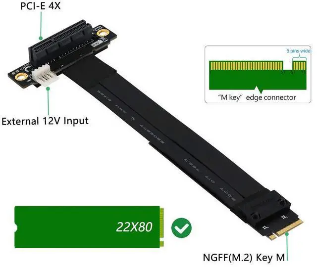 Alt view image 2 of 7 - HLT M.2 NGFF Key M to PCIe 3.0 4X Extension Cable (90°Right Angle PCI-E Slot)