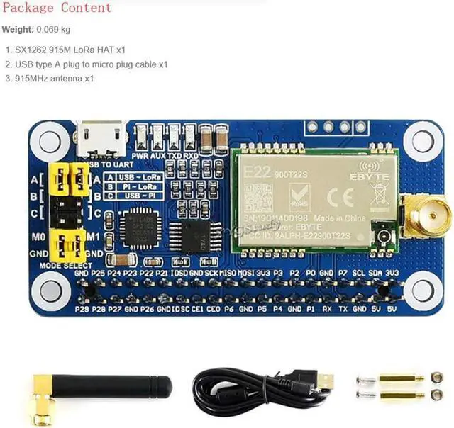 Alt view image 2 of 7 - SX1262 LoRa HAT Covers 915MHz Frequency Band with Spread Spectrum Modulation Supports Raspberry Pi 1 2 3 4 Series Boards with UART Interface for STM32 @XYGStudy