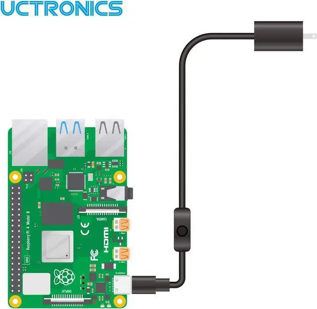 Alt view image 5 of 6 - For Raspberry Pi 4 Power Supply with Switch, 5V 3A USB Type C Charger Adapter with 3.3ft ON/Off Switch Cable, Black - OEM