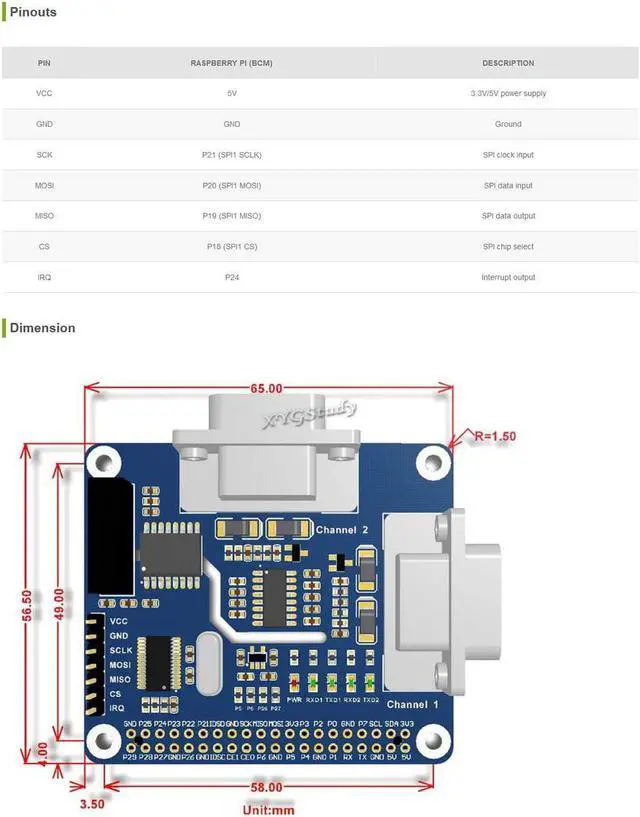 Alt view image 4 of 7 - XYGStudy 2-Channel Isolated RS232 Expansion HAT for Raspberry Pi SPI to RS232 Interface SP3232 UART SC16IS752+SP3232 Solution with Multi Onboard Protection Circuits ADI Magnetical TVS Diode