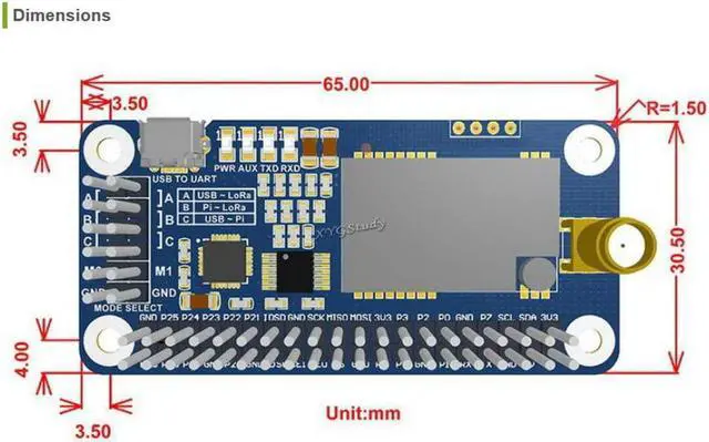 Alt view image 4 of 7 - SX1262 LoRa HAT Covers 915MHz Frequency Band with Spread Spectrum Modulation Supports Raspberry Pi 1 2 3 4 Series Boards with UART Interface for STM32 @XYGStudy