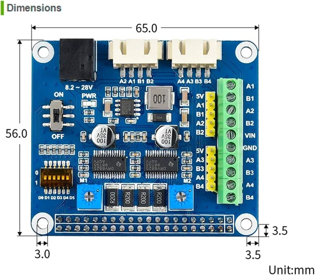 Alt view image 7 of 7 - Stepper Motor HAT for Raspberry Pi 4B/3B+/2B/B+/Zero/W/WH/and Jetson Nano,DRV8825 Motor Controller Drives Two Stepper Motors, Up to 1/32 Microstepping,Use for 3D Printer,Sculpturing Machine etc