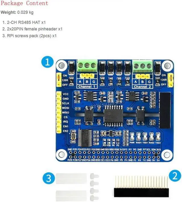 Alt view image 2 of 7 - XYGStudy 2-Channel Isolated RS485 Expansion HAT for Raspberry Pi SPI to RS485 Interface SP3485 UART SC16IS752+SP3485 Solution with Multi Onboard Protection Circuits ADI Magnetical TVS Diode