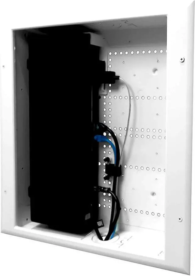 Alt view image 3 of 6 - COMM 45-8021-1S In Wall Connected Media Box - Recessed TV Outlet Box with Built-In Duplex Surge Protector Receptacle, High-Speed Connectivity Hub, Cable Management, Easy DIY Installation