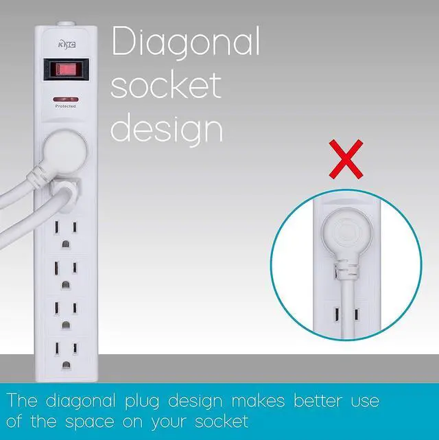 Alt view image 3 of 7 - KMC 6-Outlet Surge Protector Power Strip with 15-Foot Cord, 1200 Joule, Overload Protection