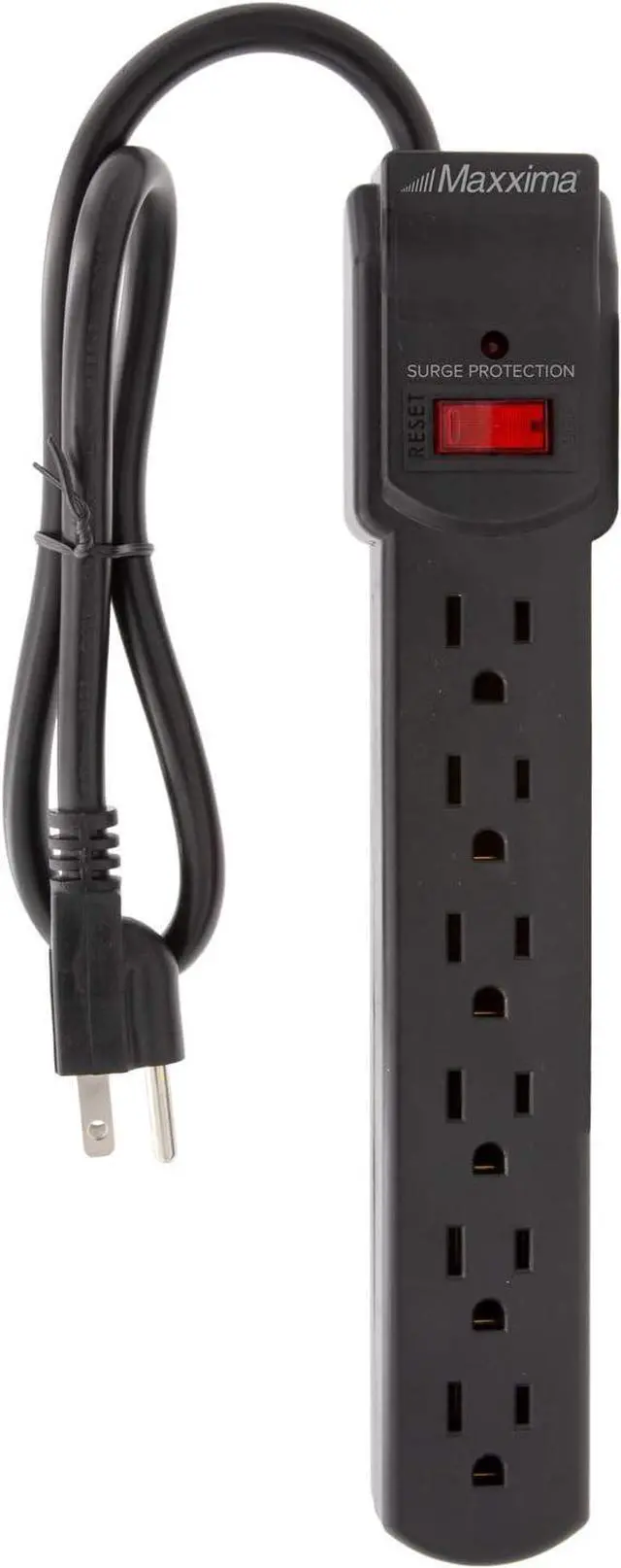 Alt view image 3 of 7 - Maxxima 4-Pack 6 Outlet Power Strip Surge Protector - 300 Joules, Features Red On/Off Switch, Powers Multiple Electronics and Devices Simultaneously, Perfect for Home Appliances - Black