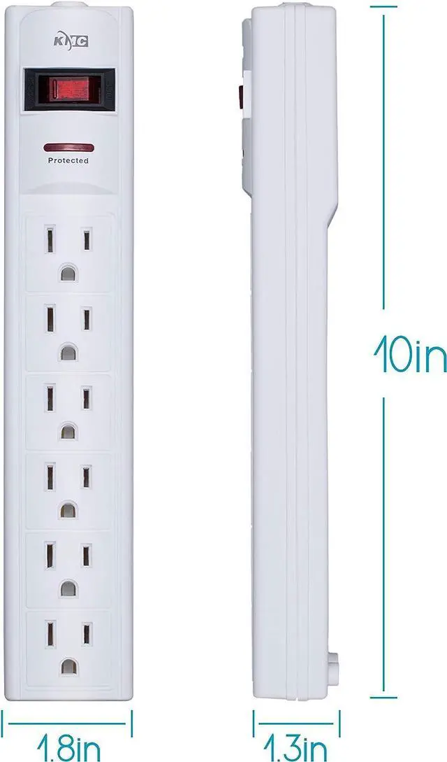 Alt view image 7 of 7 - KMC 6-Outlet Surge Protector Power Strip with 15-Foot Cord, 1200 Joule, Overload Protection
