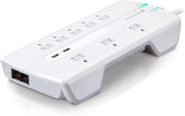 Alt view image 2 of 5 - 360 Electrical 360550 Visionary3.4 Surge Protector with 8 Outlets, Combo Data, Dual 3.4 Amp/17 Watt USB Charging, White