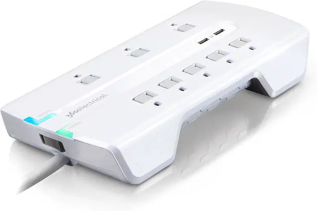 Alt view image 5 of 5 - 360 Electrical 360550 Visionary3.4 Surge Protector with 8 Outlets, Combo Data, Dual 3.4 Amp/17 Watt USB Charging, White