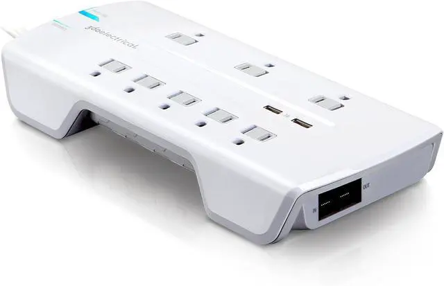 Alt view image 3 of 5 - 360 Electrical 360550 Visionary3.4 Surge Protector with 8 Outlets, Combo Data, Dual 3.4 Amp/17 Watt USB Charging, White
