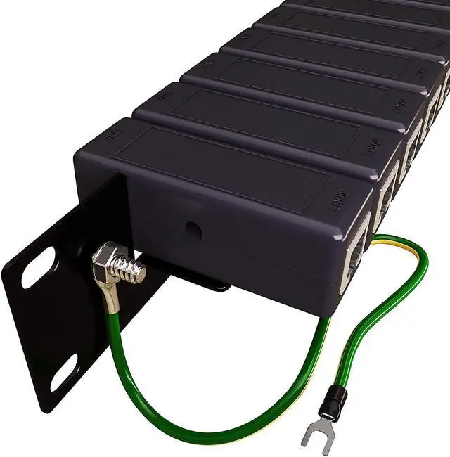 Alt view image 6 of 6 - Ethernet Surge Protector 19" RackMount (16 Port) PoE+ Gigabit (Server Rack Mount 1U) -Gas Discharge Tube -RJ45 Lightning Suppressor -LAN Network CAT5/CAT6 Thunder Arrestor GbE 1000 Mbps - TP316